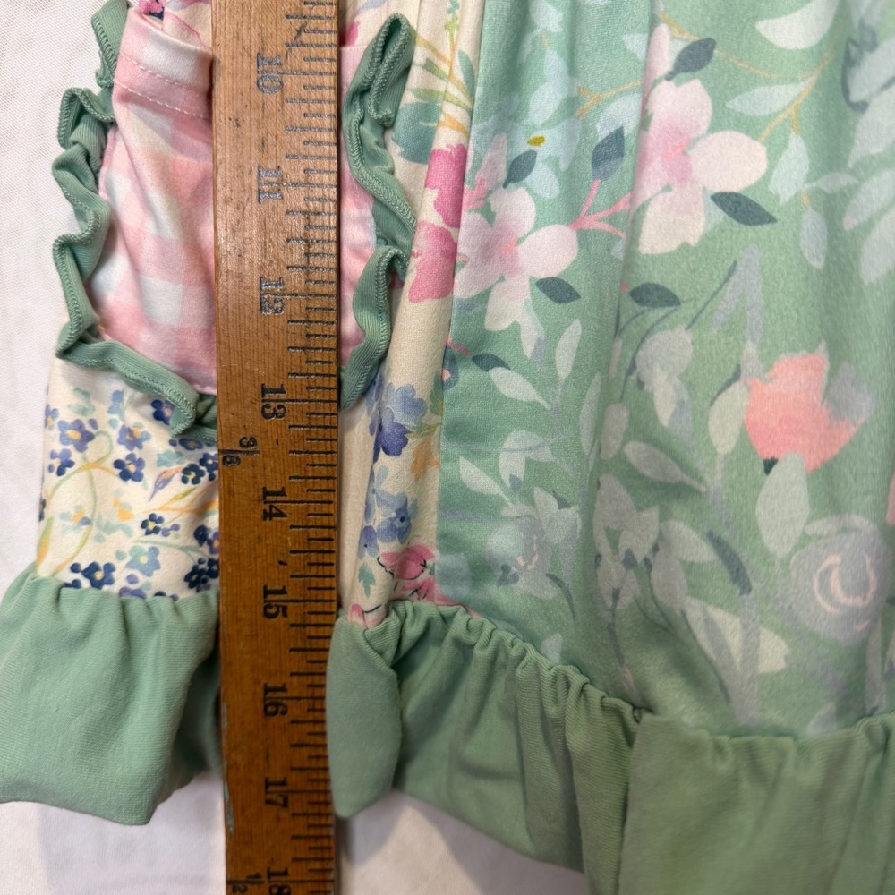 Marie Nicole Girls 6-12 months Plaid Floral Green Cream Pink Adjustable Dress - Picture 5 of 6